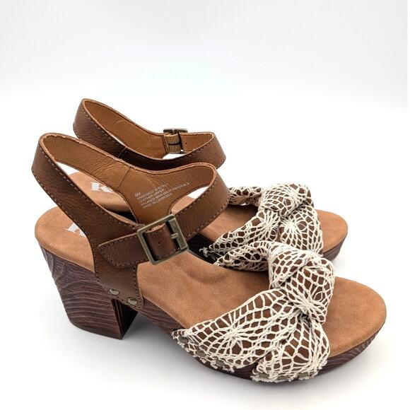 Korks Natalia Knot Sandal Crochet Platform Heel Women’s Tan/White Size US8 EU39 - Picture 3 of 12